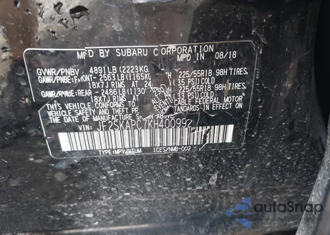 2019 Subaru Forester Sport из США, поврежденный, VIN JF2SKAPC7KH400992